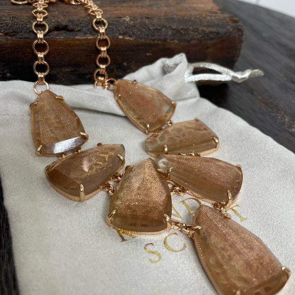 NWT Harlie Rose Gold Statement Necklace in Gold Dusted Glass! - Picture 3 of 5